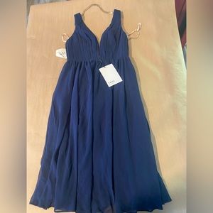 FAME & PARTNERS Navy Plunge Grecian Dress w/Gold Chain Accent, Size 4 BRAND NEW!